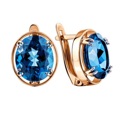 Серьги из красного золота 585 с лондон топазами (облагорож.), ср. вес 4,42г