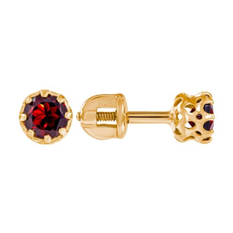 Серьги из красного золота 585 с гранатами, ср. вес 1,17г