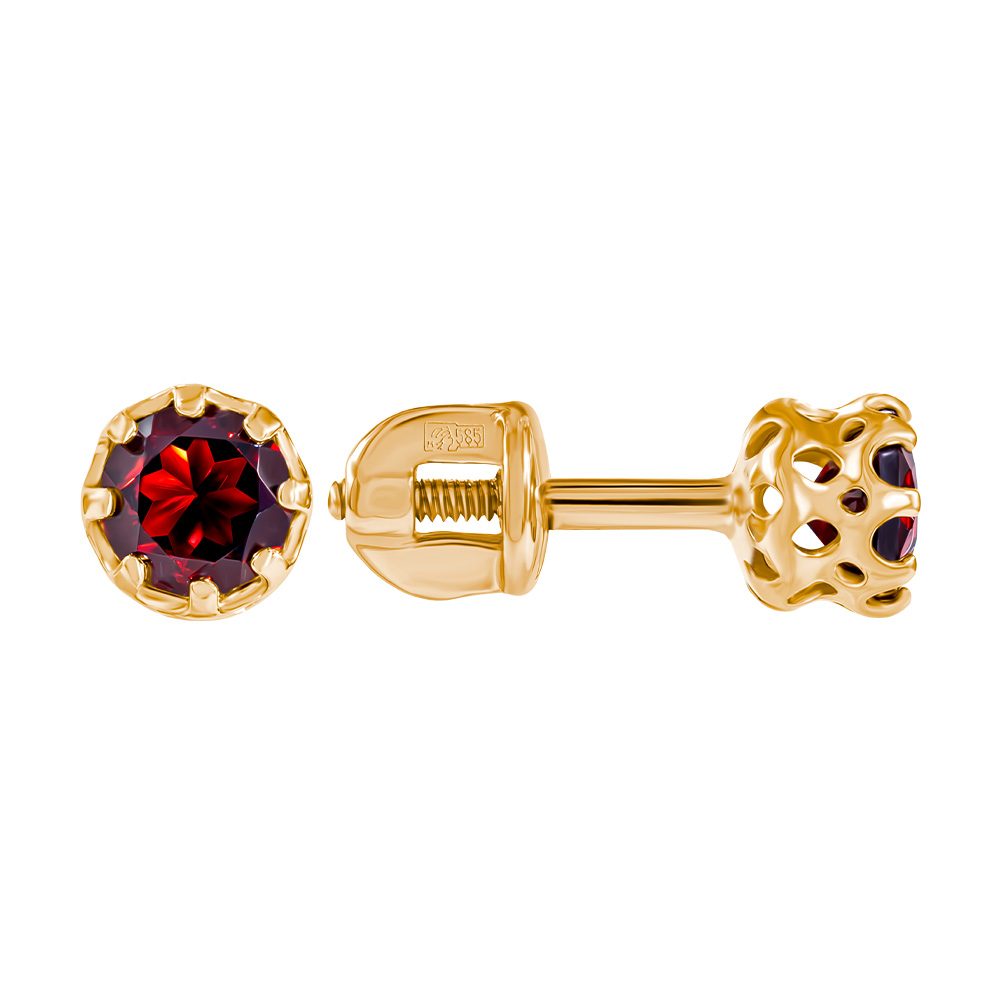 Серьги из красного золота 585 с гранатами, ср. вес 1,17г
