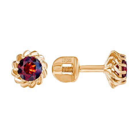 Серьги из красного золота 585 с гранатами, ср. вес 1,17г