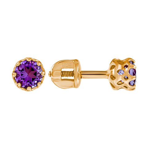 Серьги из красного золота 585 с аметистами, ср. вес 1,13г