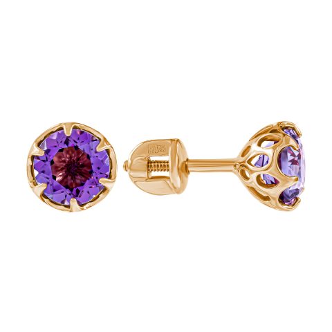 Серьги из красного золота 585 с аметистами, ср. вес 1,48г