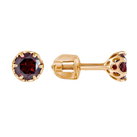 Серьги из красного золота 585 с гранатами, ср. вес 1,02г