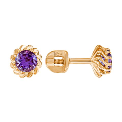 Серьги из красного золота 585 с аметистами, ср. вес 1,17г