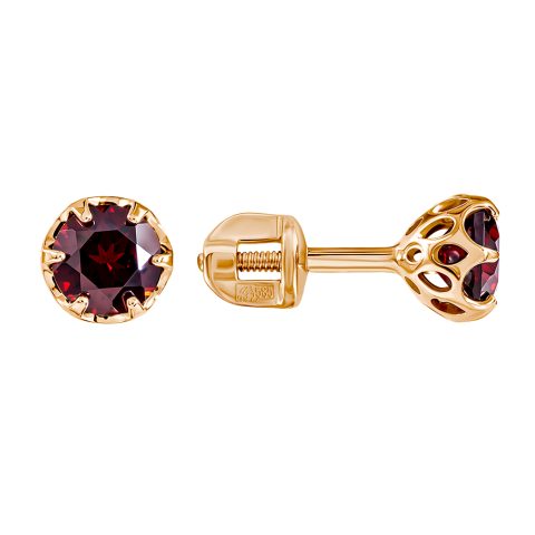 Серьги из красного золота 585 с гранатами, ср. вес 1,25г