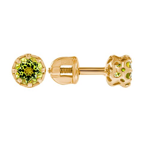 Серьги из красного золота 585 с хризолитами, ср. вес 1,15г
