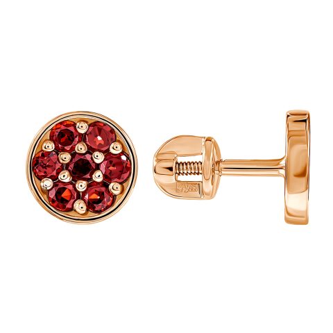 Серьги из красного золота 585 с гранатами, ср. вес 1,52г