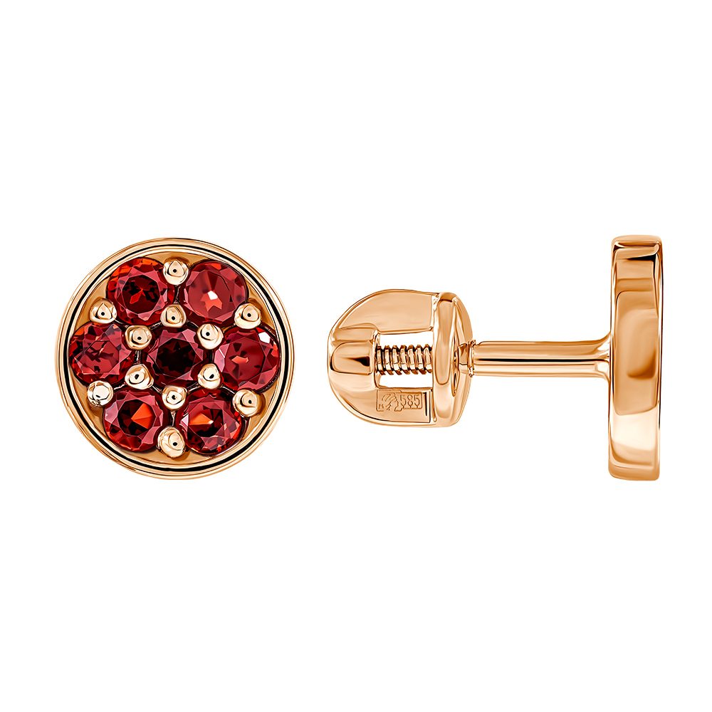 Серьги из красного золота 585 с гранатами, ср. вес 1,52г