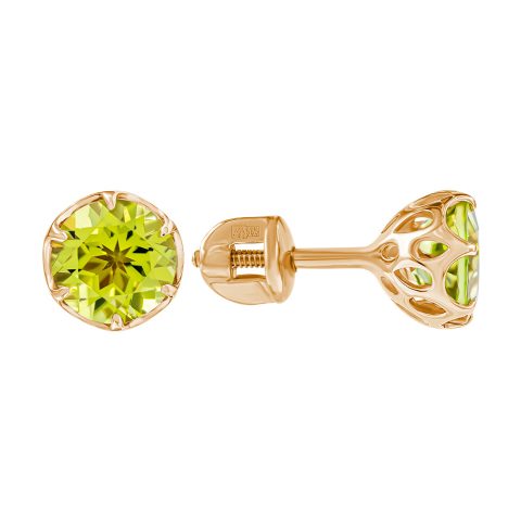 Серьги из красного золота 585 с хризолитами, ср. вес 1,58г
