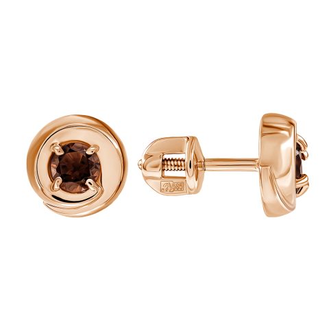 Серьги из красного золота 585 с раухтопазами, ср. вес 1,65г