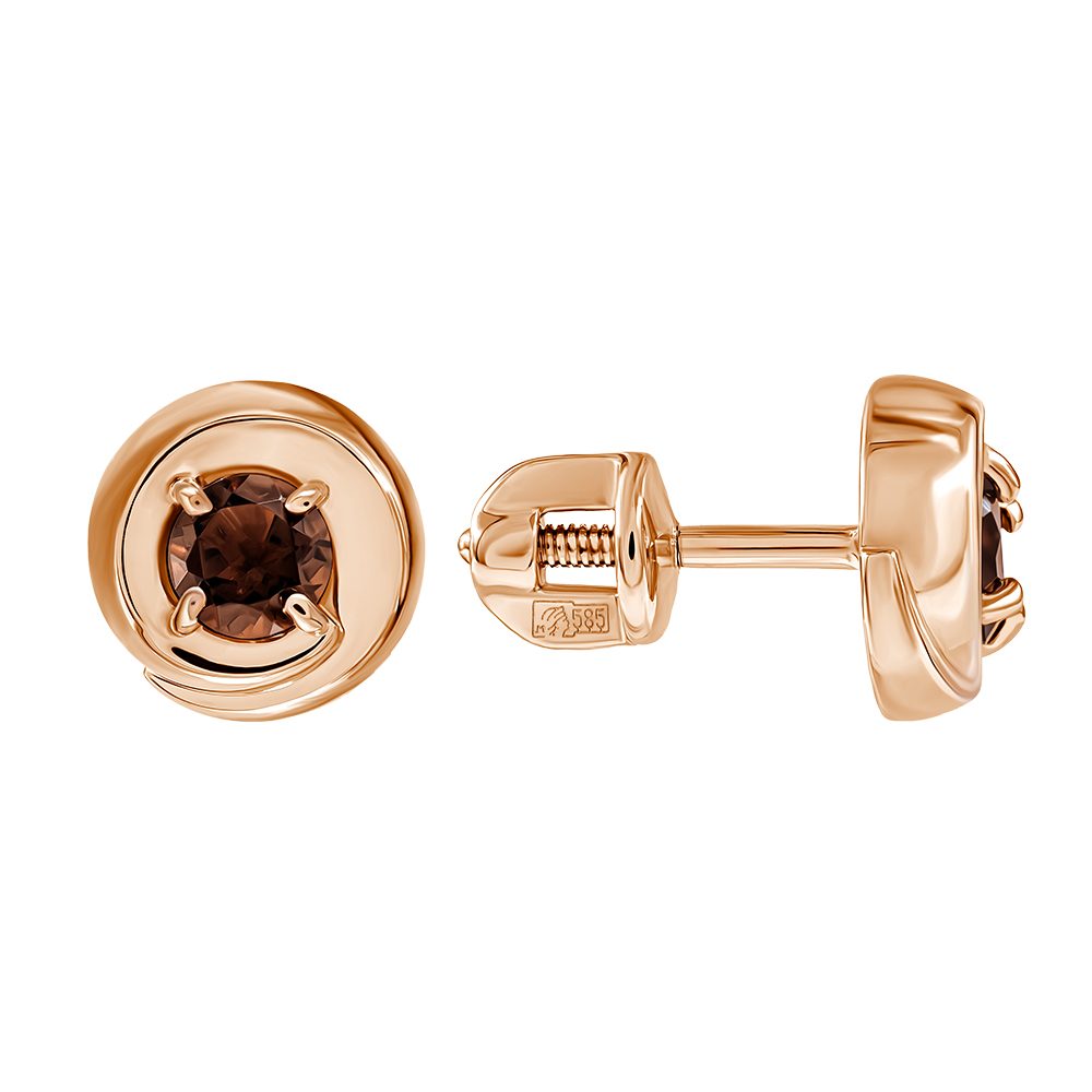 Серьги из красного золота 585 с раухтопазами, ср. вес 1,65г