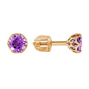 Серьги из красного золота 585 с аметистами, ср. вес 0,97г