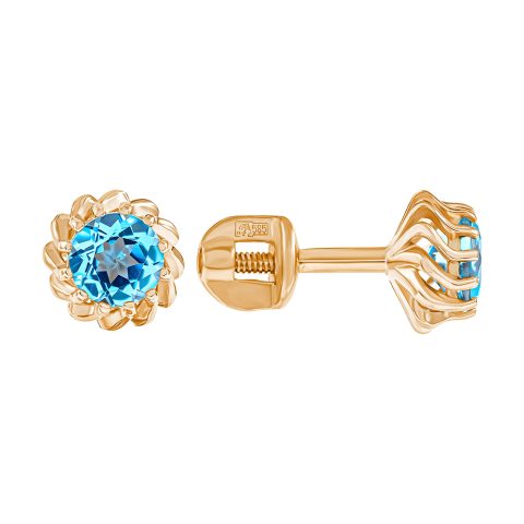 Серьги из красного золота 585 с топазами, ср. вес 1,23г