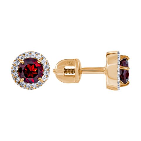 Серьги из красного золота 585 с гранатами, ср. вес 1,56г