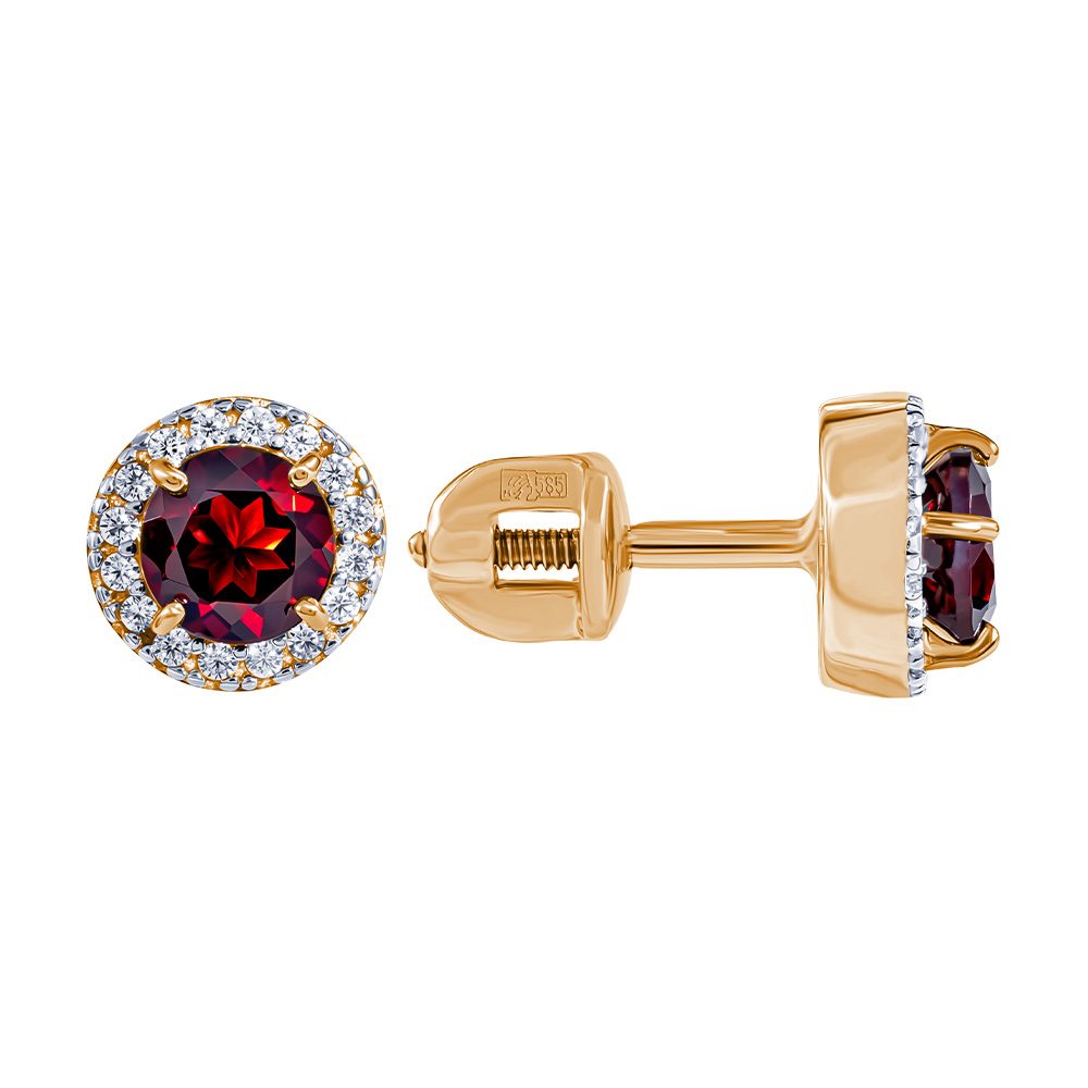 Серьги из красного золота 585 с гранатами, ср. вес 1,56г