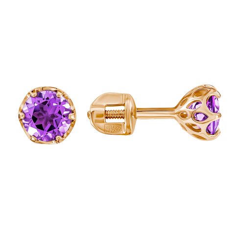 Серьги из красного золота 585 с аметистами, ср. вес 1,21г
