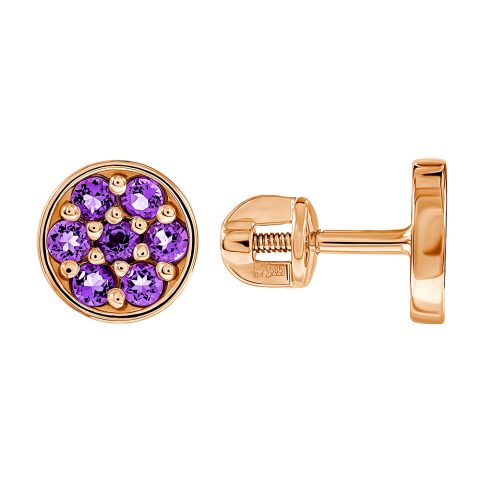 Серьги из красного золота 585 с аметистами, ср. вес 1,5г
