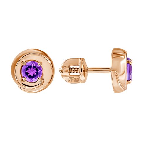 Серьги из красного золота 585 с аметистами, ср. вес 1,52г