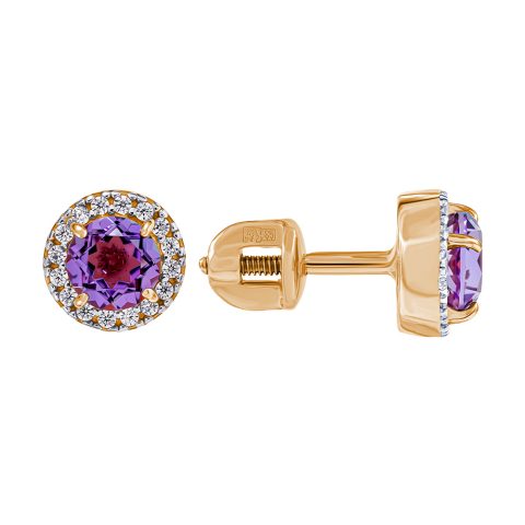 Серьги из красного золота 585 с аметистами, ср. вес 1,51г