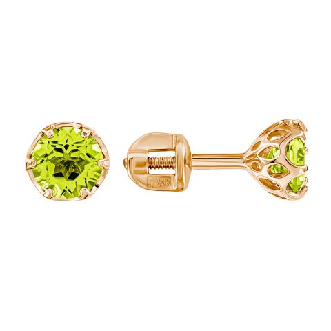 Серьги из красного золота 585 с хризолитами, ср. вес 1,29г