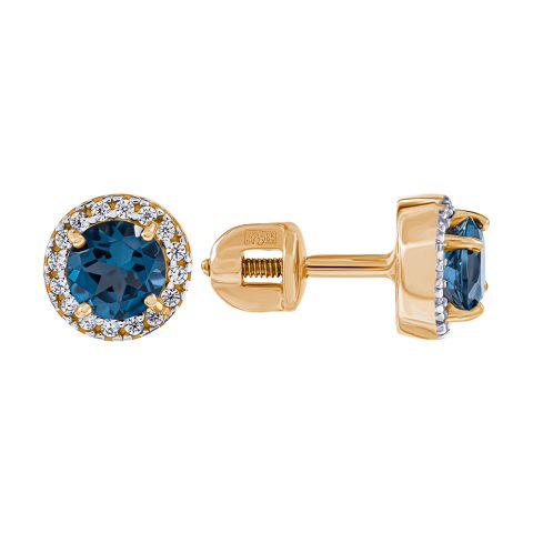 Серьги из красного золота 585 с лондон топазами (облагорож.), ср. вес 1,54г