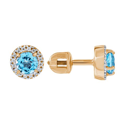 Серьги из красного золота 585 с топазами, ср. вес 1,56г