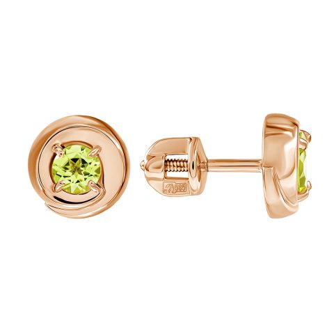 Серьги из красного золота 585 с хризолитами, ср. вес 1,53г