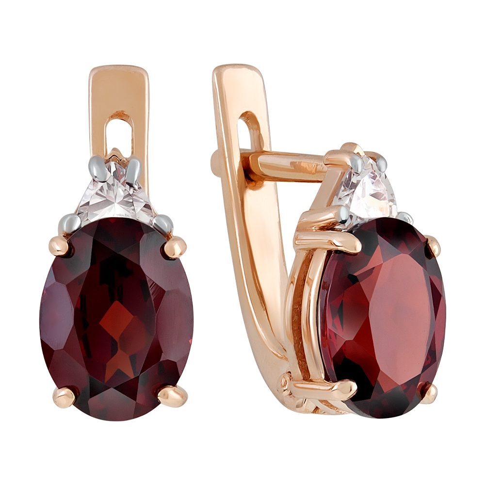Серьги из красного золота 585 с гранатами, ср. вес 2,74г