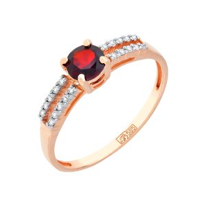 Кольцо из красного золота 585 с гранатом, ср. вес 1,68г