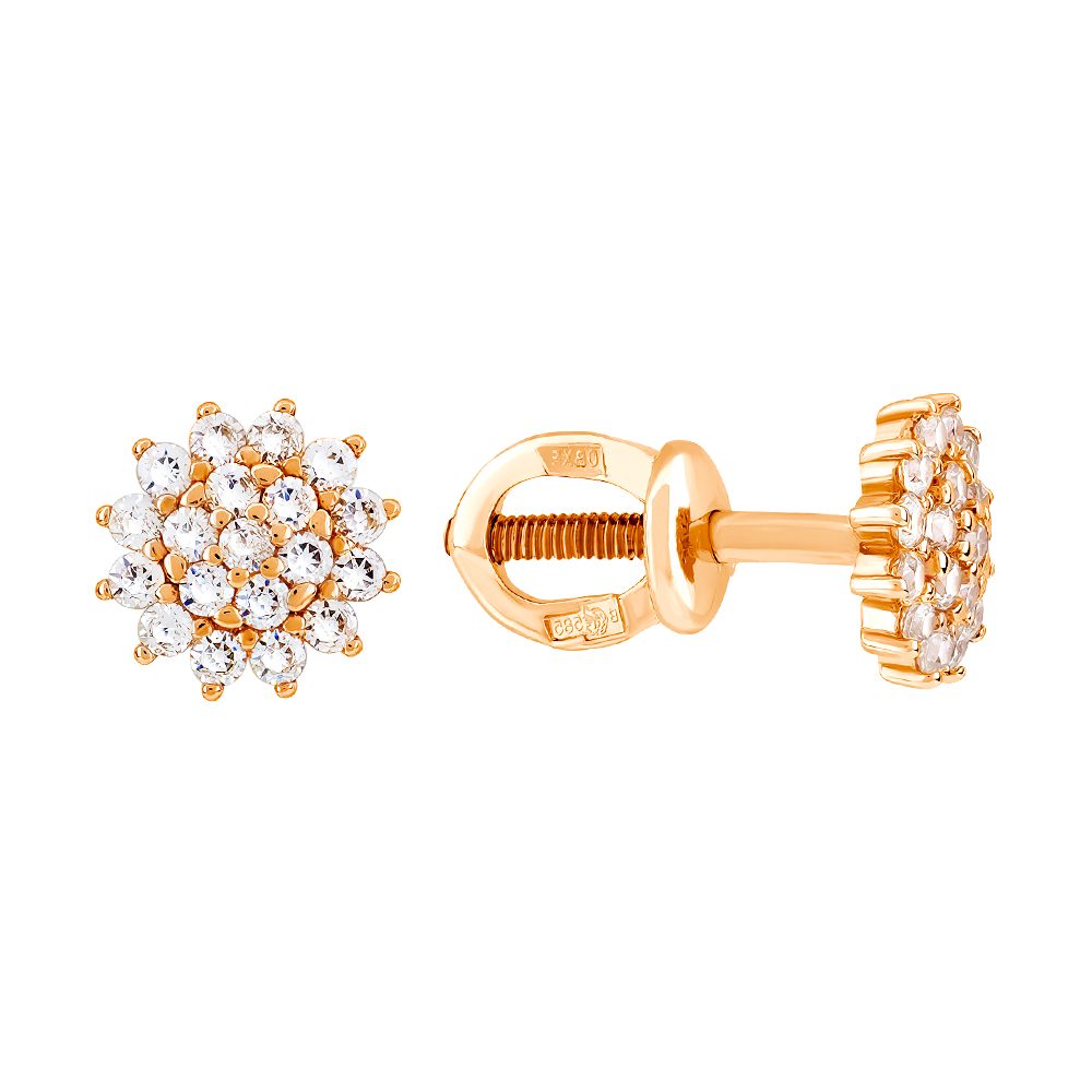 Серьги из красного золота 585 с фианитами, ср. вес 1,39г