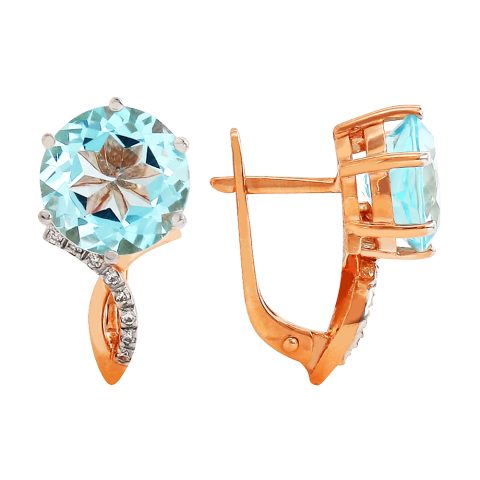 Серьги из красного золота 585 с топазом и фианитом, ср. вес 6,64г