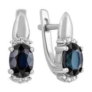 Серьги из белого золота 585 с сапфирами, ср. вес 3,34г