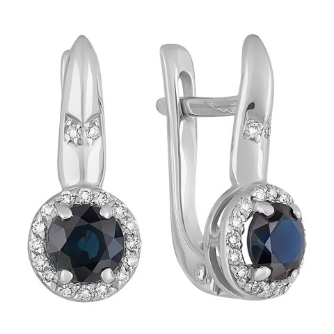 Серьги из белого золота 585 с бриллиантом и сапфиром, ср. вес 2,38г