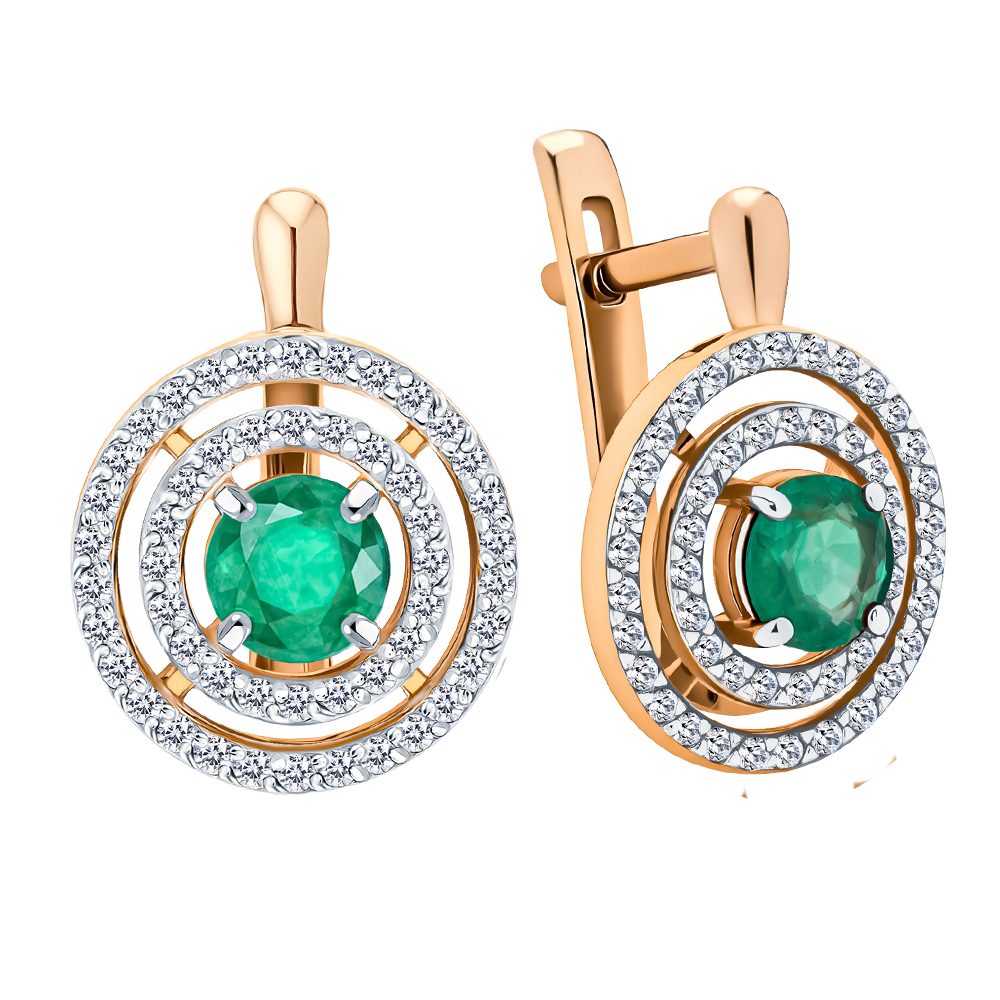 Серьги из красного золота 585 с изумрудами, ср. вес 3,11г