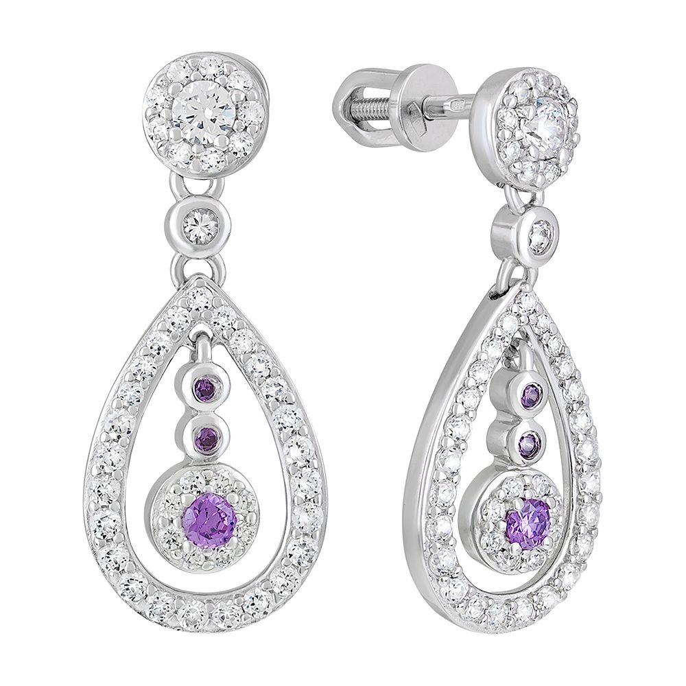 Серьги из серебра 925 с фианитами, ср. вес 4,86г