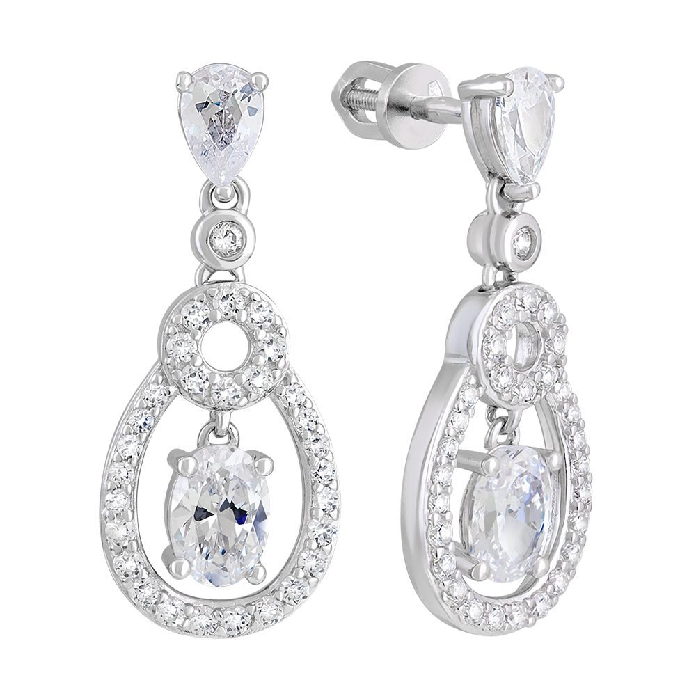 Серьги из серебра 925 с фианитами, ср. вес 5,49г
