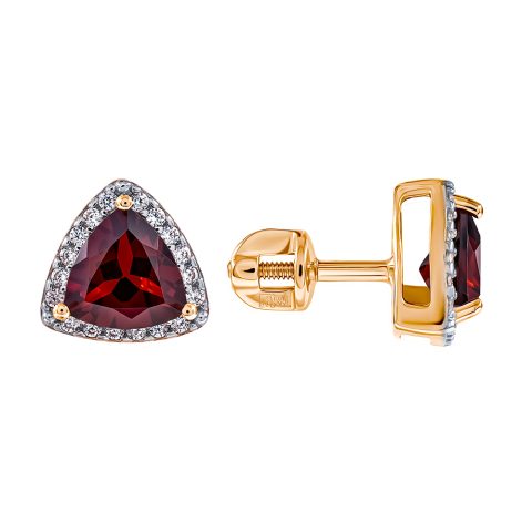Серьги из красного золота 585 с гранатами, ср. вес 1,98г