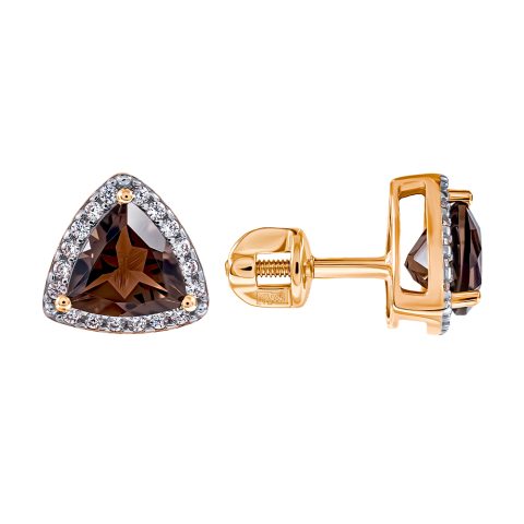Серьги из красного золота 585 с раухтопазами, ср. вес 1,91г
