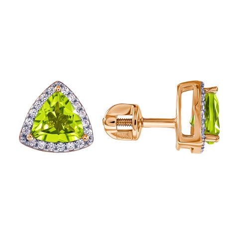 Серьги из красного золота 585 с хризолитами, ср. вес 2г