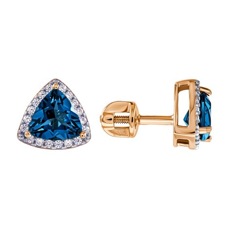 Серьги из красного золота 585 с лондон топазами (облагорож.), ср. вес 2,03г