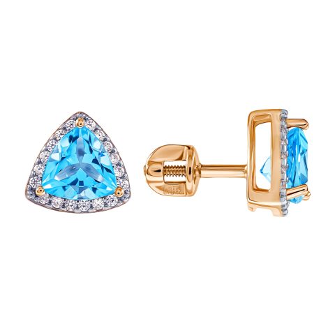 Серьги из красного золота 585 с топазами, ср. вес 2,02г