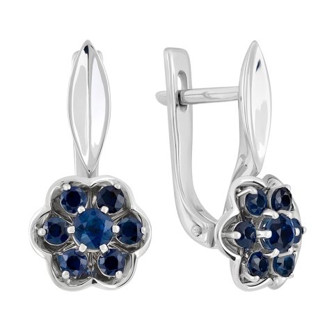 Серьги из белого золота 585 с сапфиром, ср. вес 3,57г
