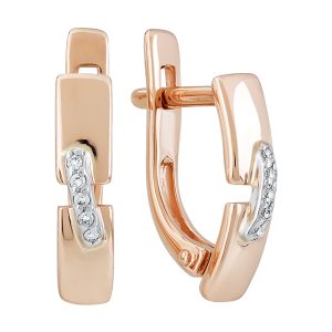 Серьги из красного золота 585 с бриллиантами, ср. вес 2,06г