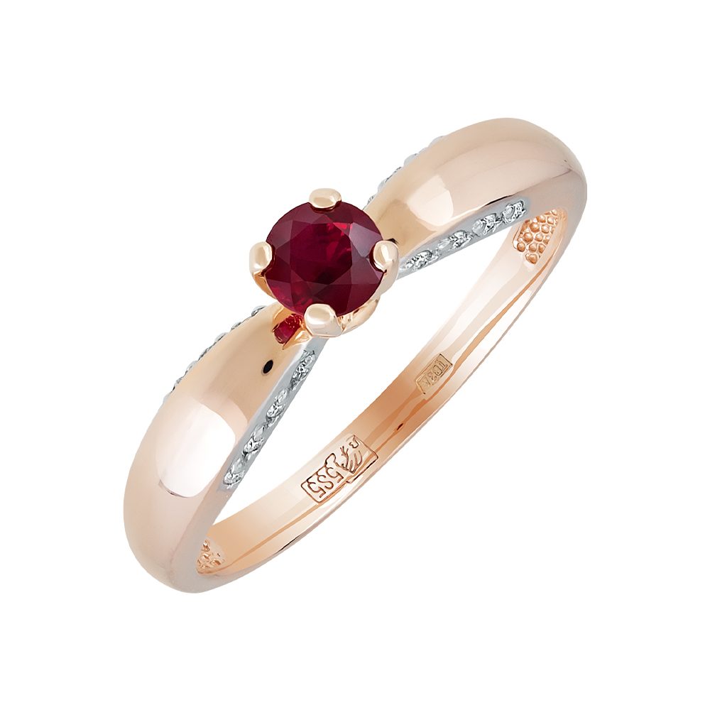 Кольцо из красного золота 585 с рубином, ср. вес 1,89г