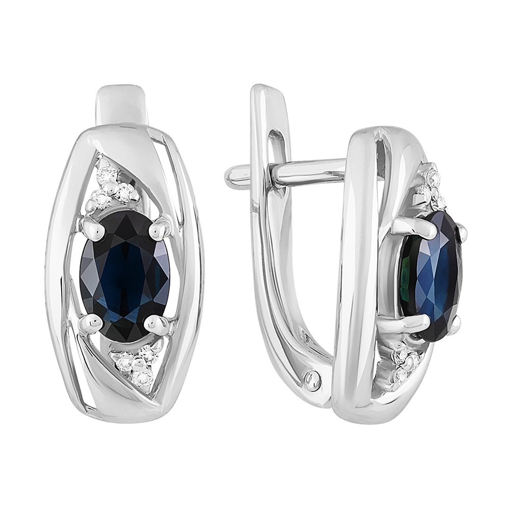 Серьги из белого золота 585 с сапфирами, ср. вес 3,17г