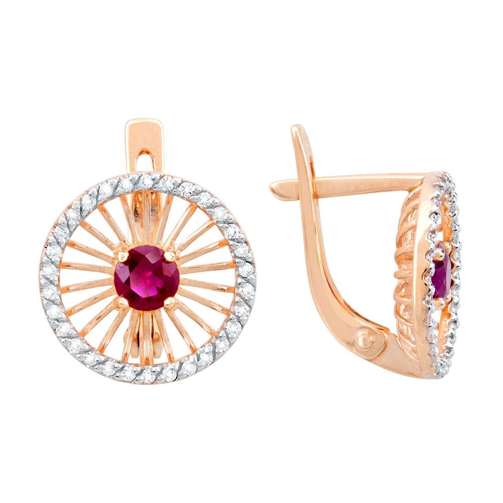 Серьги из красного золота 585 с рубинами, ср. вес 3,5г