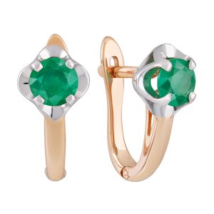 Серьги из красного золота 585 с изумрудами, ср. вес 2,86г