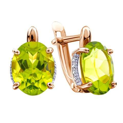 Серьги из красного золота 585 с хризолитами, ср. вес 2,28г