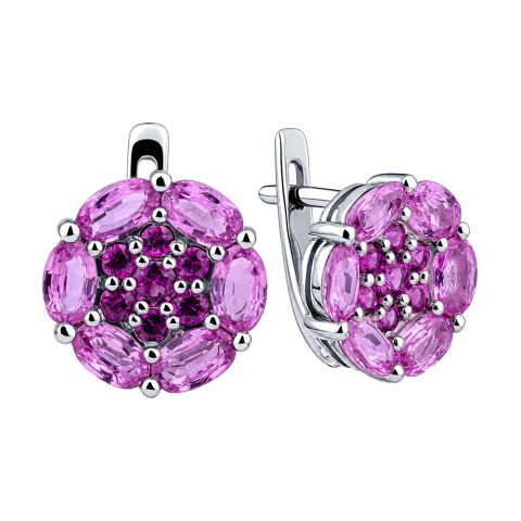 Серьги из золота 585 с драгоценными вставками и бриллиантом, ср. вес 3,99г