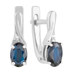 Серьги из белого золота 585 с сапфирами (облагорож.), ср. вес 2,15г
